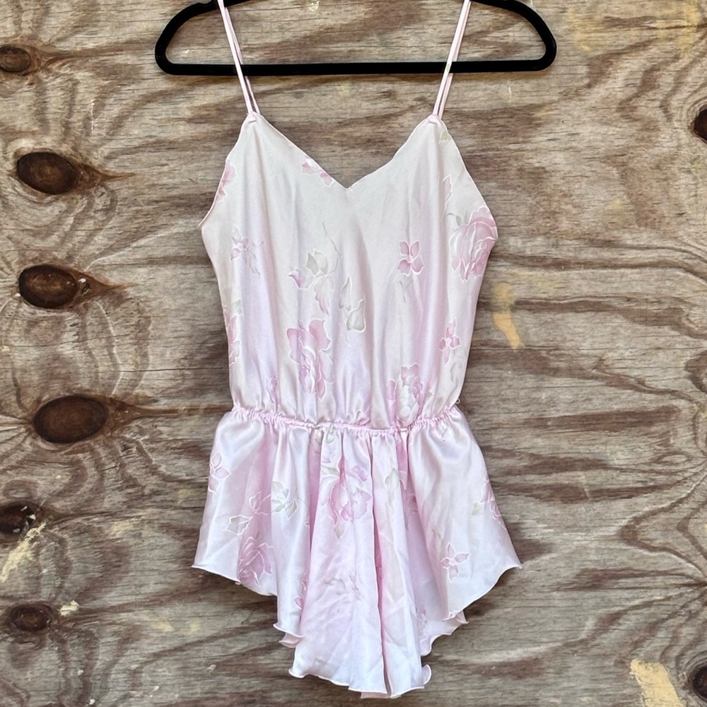 Vintage Val Mode Pink Floral Teddy/Romper Lingerie!